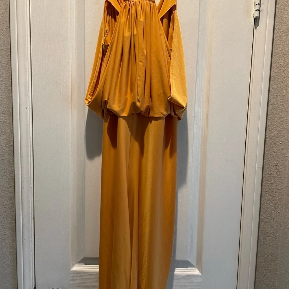 Misa Los Angeles Mustard Draped Midi Dress - Picture 4 of 7